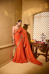 CHAAND – Rust Saffron Lehenga Drape Saree